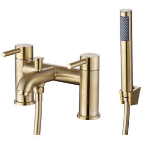 Aquarius Zanelli Bath Shower Mixer Tap inc Kit and Bracket Brushed Brass AQ3014