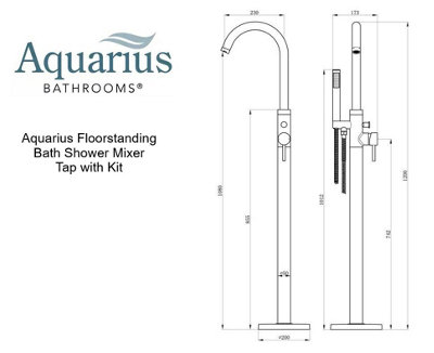 Aquarius Zanelli Floorstanding Bath Shower Mixer Tap with Kit Brushed ...