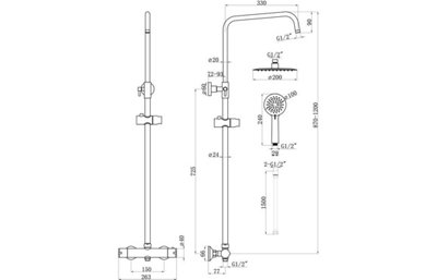 Aquarius Zanelli Two Outlet Shower Pack w/Riser & Overhead Brushed Brass AQ2814 - 3