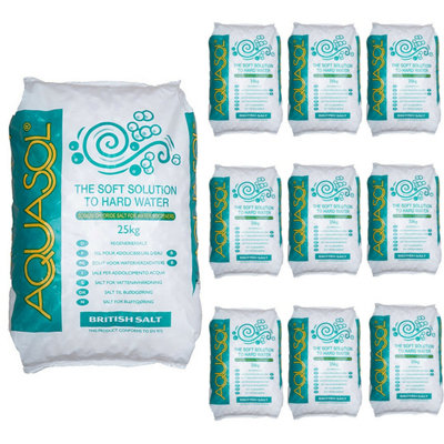 AQUASOL Water Softener Salt Tablets 25KG x 10 Bags 100 Made from British Salt Food Grade