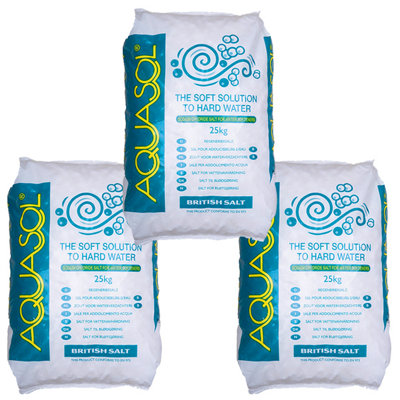 AQUASOL Water Softener Salt Tablets 25KG x 3 Bags 100 Made from British Salt Food Grade