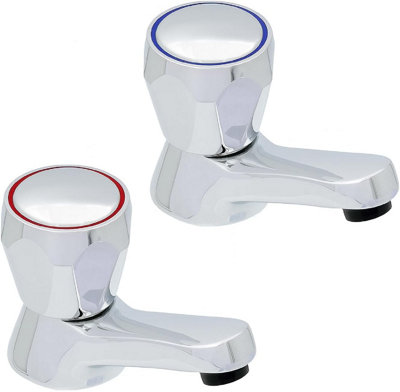 Araya Modern Basin Tap Pair Chrome - Dual Hot & Cold Taps - Solid Brass Construction - Bathroom Sink Fittings