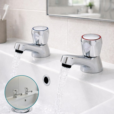 Araya Modern Basin Tap Pair Chrome - Dual Hot & Cold Taps - Solid Brass Construction - Bathroom Sink Fittings