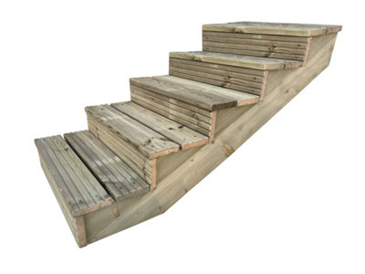 Arbor Garden Solutions decking step stringer kit, raised garden stairs (5 steps, 120cm width, natural finish)