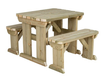 Arbor Garden Solutions Picnic Bench and Table Set, Aspen Rounded Wooden Patio Furniture (3ft, Natural finish)