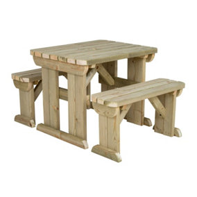 Arbor Garden Solutions Picnic Bench and Table Set, Aspen Rounded Wooden Patio Furniture (3ft, Natural finish)