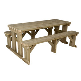 Arbor Garden Solutions Picnic Bench and Table Set, Aspen Rounded Wooden Patio Furniture (8ft, Natural finish)
