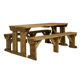 Arbor Garden Solutions Picnic Bench and Table Set, Aspen Rounded Wooden Patio Furniture (8ft, Rustic brown)