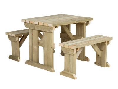 Arbor Garden Solutions Picnic Bench and Table Set, Aspen Wooden Patio Furniture (3ft, Natural finish)