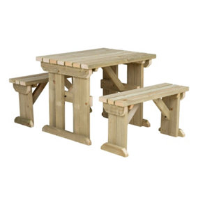 Arbor Garden Solutions Picnic Bench and Table Set, Aspen Wooden Patio Furniture (3ft, Natural finish)