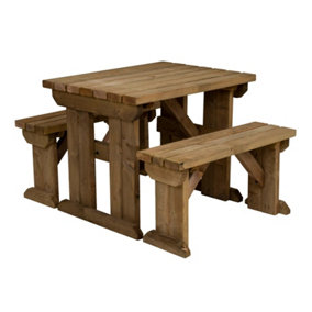 Arbor Garden Solutions Picnic Bench and Table Set, Aspen Wooden Patio Furniture (4ft, Rustic brown)