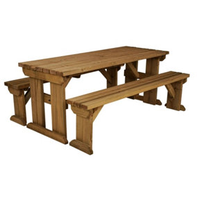 Arbor Garden Solutions Picnic Bench and Table Set, Aspen Wooden Patio Furniture (5ft, Rustic brown)