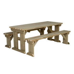 Arbor Garden Solutions Picnic Bench and Table Set, Aspen Wooden Patio Furniture (6ft, Natural finish)