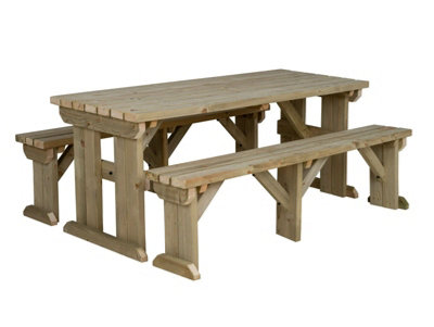 Arbor Garden Solutions Picnic Bench and Table Set, Aspen Wooden Patio Furniture (8ft, Natural finish)