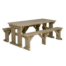 Arbor Garden Solutions Picnic Bench and Table Set, Aspen Wooden Patio Furniture (8ft, Natural finish)