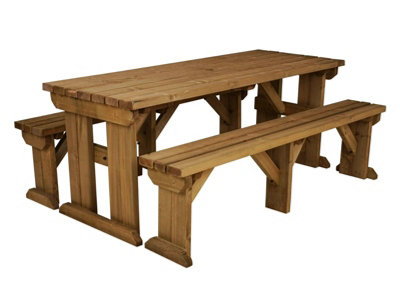 Arbor Garden Solutions Picnic Bench and Table Set, Aspen Wooden Patio Furniture (8ft, Rustic brown)