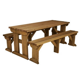 Arbor Garden Solutions Picnic Bench and Table Set, Aspen Wooden Patio Furniture (8ft, Rustic brown)