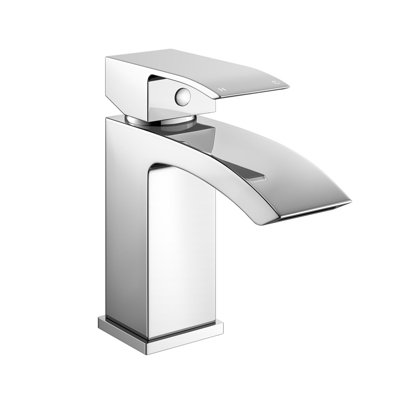 ARC Waterfall Basin Mixer Tap Chrome Basin Sink Mono Bathroom + Fixings + Waste
