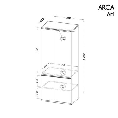 Arca AR1 Hinged Wardrobe 80cm - Modern Dual-Tone Storage in Oak Wotan & Arctic White, H1952mm W801mm D520mm