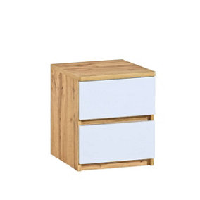 Arca AR10 Bedside Cabinet - Contemporary Dual-Tone in Oak Wotan & Arctic White, H491mm W400mm D400mm
