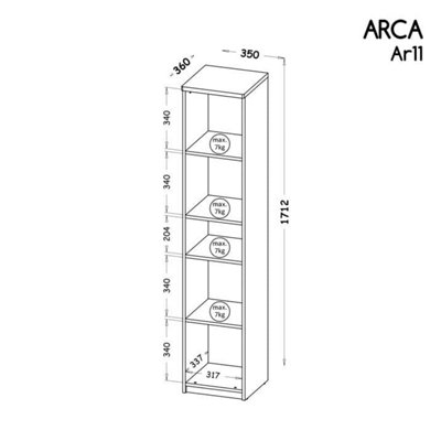Arca AR11 Bookcase 35cm - Sleek and Compact in Arctic White, H1712mm W350mm D360mm