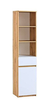 Arca AR3 Tall Cabinet - Stylish Dual-Tone, H1952mm W450mm D400mm in Oak Wotan & Arctic White