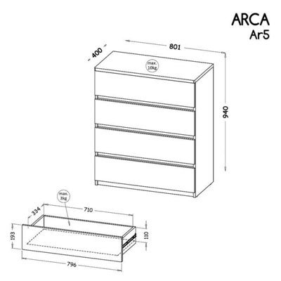 Arca AR5 Chest of Drawers - Elegant Two-Tone Storage, H940mm W801mm D400mm in Oak Wotan & Arctic White