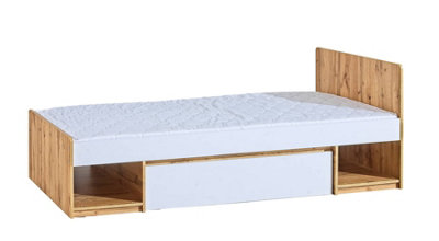 Arca AR9 Bed with Drawer 90x195cm - Stylish Durability in Oak Wotan & Arctic White, H741mm W1982mm D940mm