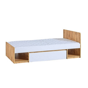 Arca AR9 Bed with Drawer 90x195cm - Stylish Durability in Oak Wotan & Arctic White, H741mm W1982mm D940mm