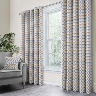 Arcadia Woven Geometric Chenille Pair of Eyelet Curtains