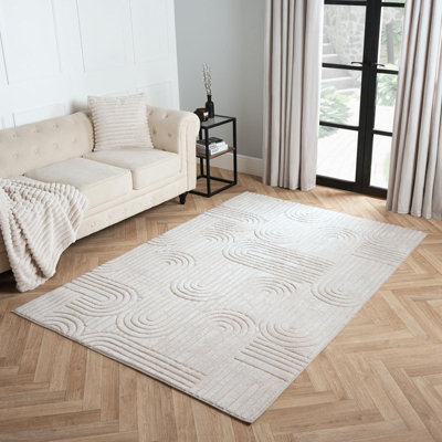 Arch Fleece Rug Living Room Bedroom Modern Carpet, Stone - 120 x 170cm