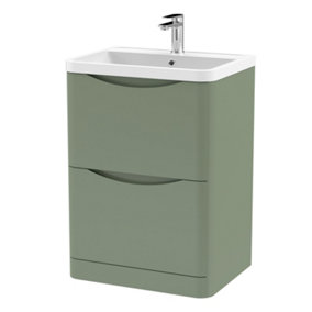 Arch Floor Standing 2 Drawer Vanity Basin Unit with Polymarble Basin, 600mm - Satin Green - Balterley