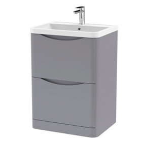 Arch Floor Standing 2 Drawer Vanity Basin Unit with Polymarble Basin, 600mm - Satin Grey - Balterley