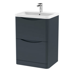 Arch Floor Standing 2 Drawer Vanity Basin Unit with Polymarble Basin, 600mm - Soft Black - Balterley