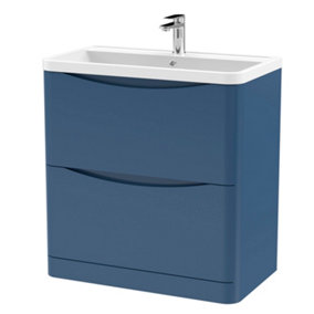 Arch Floor Standing 2 Drawer Vanity Basin Unit with Polymarble Basin, 800mm - Satin Blue - Balterley