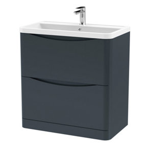 Arch Floor Standing 2 Drawer Vanity Basin Unit with Polymarble Basin, 800mm - Soft Black - Balterley