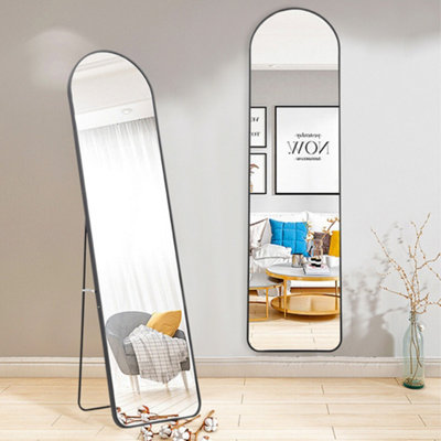 Arch Full Length Mirror Wall Mounted or Freestanding Floor Mirror Framed Mirror,Black 40 x 150 cm