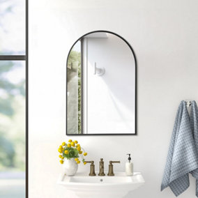 Arch-Shape Wall Mounted Black Metal Framed Bathroom Mirror Decorative W 500mm x H 750mm