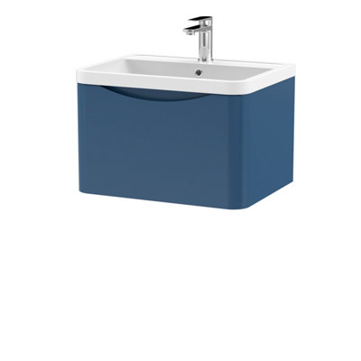 Arch Wall Hung 1 Drawer Vanity Basin Unit with Polymarble Basin, 600mm - Satin Blue - Balterley