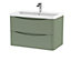 Arch Wall Hung 2 Drawer Vanity Basin Unit with Polymarble Basin, 800mm - Satin Green - Balterley