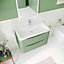 Arch Wall Hung 2 Drawer Vanity Basin Unit with Polymarble Basin, 800mm - Satin Green - Balterley