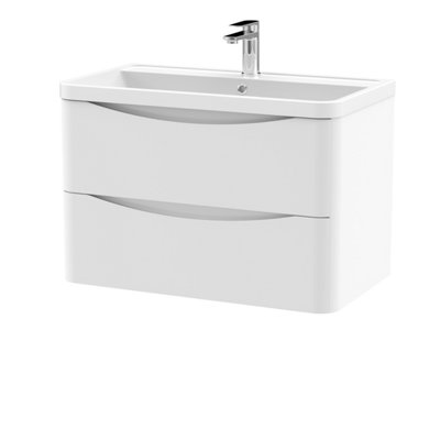 Arch Wall Hung 2 Drawer Vanity Basin Unit with Polymarble Basin, 800mm - Satin White - Balterley