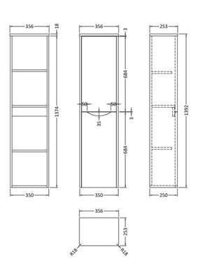 Arch Wall Hung 2 Soft Close Door Tall Unit, 400mm - Soft Black - Balterley