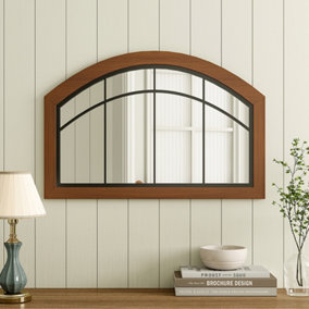 Arch Wall Mirror with Wood Frame Rustic Wall Mounted Mirror 90cm W x 60cm H