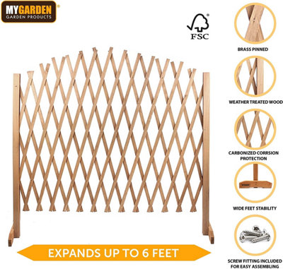 Arched Expanding Wooden Trellis Lattice Screen Decorative Brown Expands up to 6ft