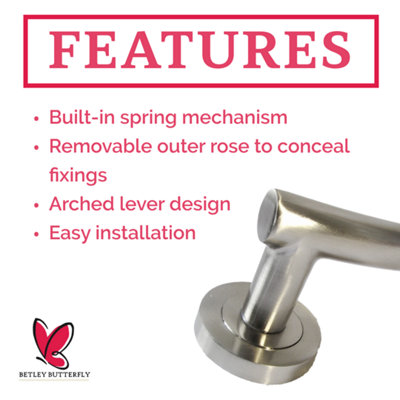 Arched Lever Door Handles on Round Rose Satin 134mm Escutcheon Lock and ...