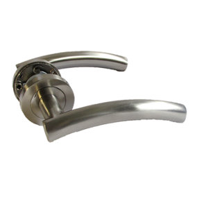 Arched Lever Door Handles on Round Rose - Satin
