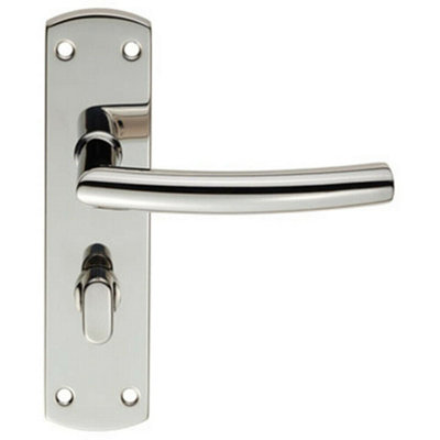 Arched Lever on Bathroom Backplate Door Handle Thumbturn Lock Bright