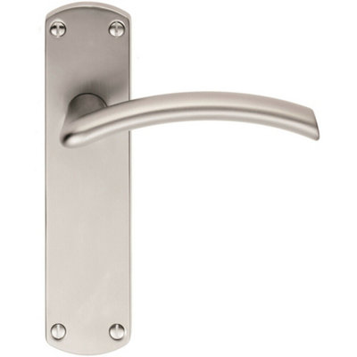 Arched Lever On Latch Backplate Door Handle 170 X 42mm Satin Chrome 