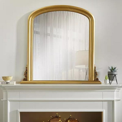 Arched Shape Overmantle Mirror With Gold Frame, Canterbury Of H86 x W88 x D6 cm, Handcrafted, Stylish, Durable Home Decor